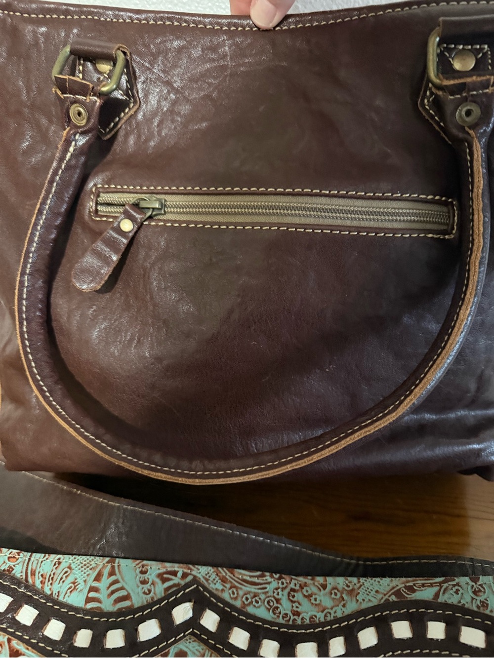 Myra Bag Brown, White & Turquoise Southwest Cowhide Tote - Picture 4 of 5